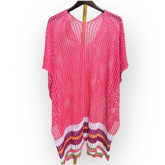 Moments Collection swimsuit cover knit net poncho pullover, sz M - Picture 3 of 9